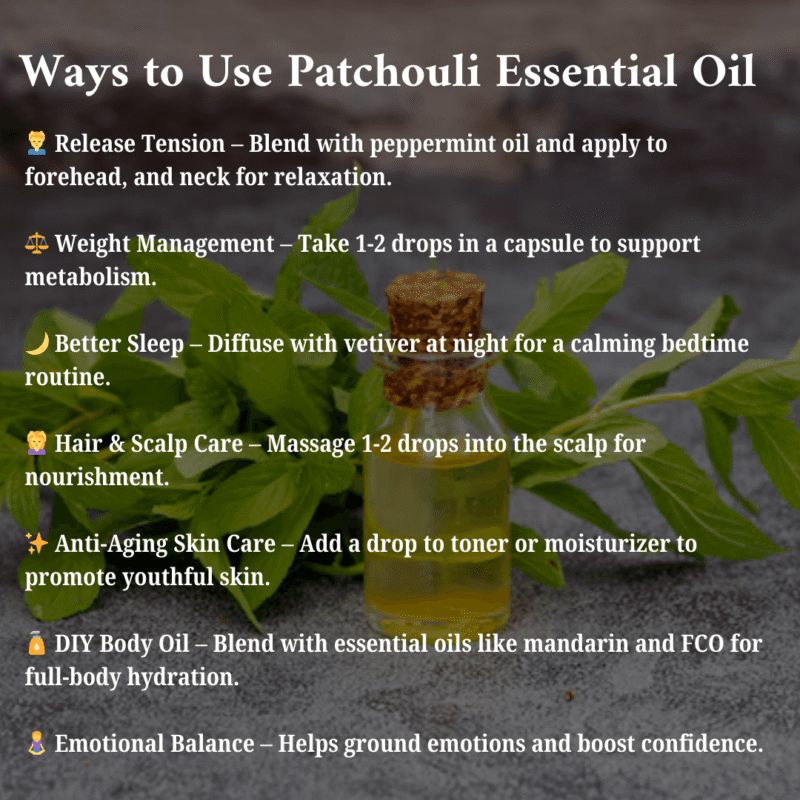 patchouli essential oil, patchouli oil, patchouli aromatherapy, patchouli fragrance, patchouli scent, patchouli perfume, patchouli diffuser, patchouli massage, patchouli bath, patchouli skin care, patchouli hair care (diluted), patchouli benefits, patchouli uses, patchouli aroma, patchouli blend, patchouli absolute, dark patchouli, light patchouli, buy patchouli oil, pure patchouli oil, natural patchouli oil, organic patchouli oil (if applicable), therapeutic grade patchouli oil (if applicable), patchouli oil benefits, patchouli oil uses, patchouli oil for skin, patchouli oil for face, patchouli oil for hair (diluted), patchouli oil for diffuser, patchouli oil for grounding, patchouli oil for relaxation, patchouli oil for mood, patchouli oil blend, dilute patchouli oil, carrier oil, external use only, earthy essential oil, musky essential oil, grounding essential oil, sensual essential oil, woody essential oil, rich scent, long-lasting scent