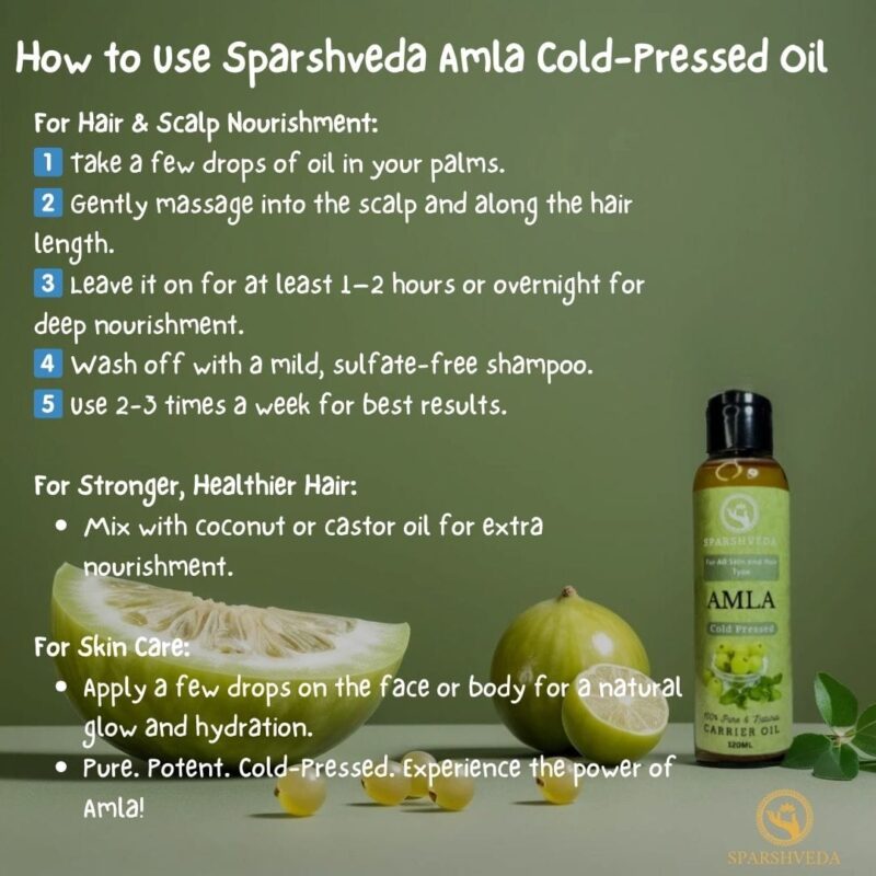 Experience the power of pure Amla for stronger, lustrous hair. #amlaoil #hairoil #naturalhaircare #ayurvedic #hairgrowth #sparshveda