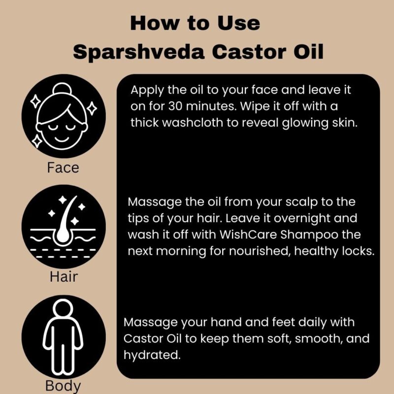 Sparshveda's Castor Cold-Pressed Oil offers a pure and natural solution for a variety of needs, from promoting healthy hair growth and thickening eyebrows and eyelashes, to nourishing dry skin and providing versatile benefits for overall wellness; this organic, cold-pressed castor oil retains its potent nutrients, making it the best choice for those seeking a natural remedy, and is readily available for purchase online.