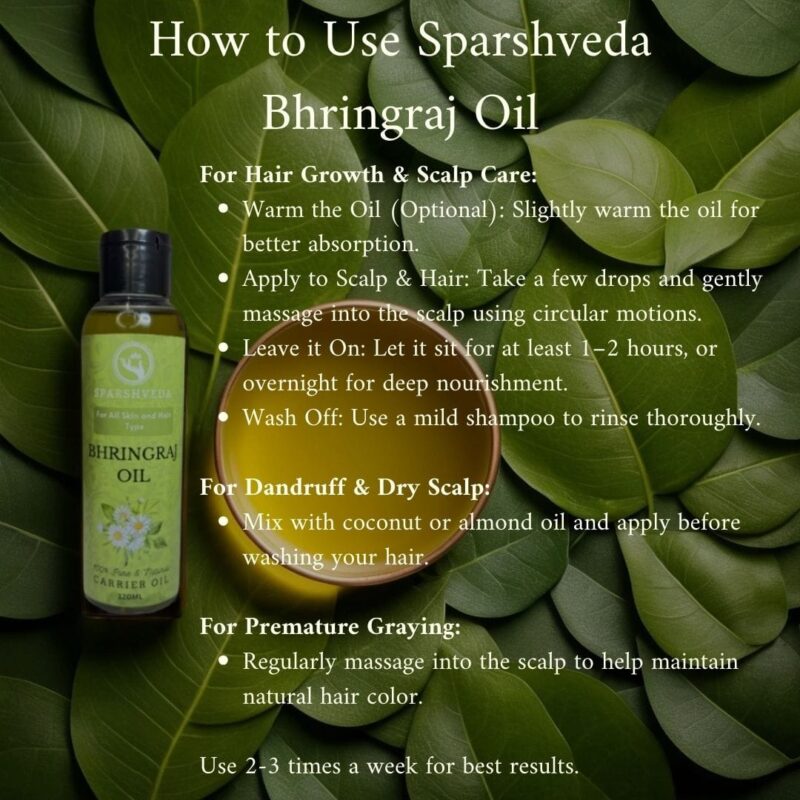 Bhringraj oil, cold-pressed oil, natural hair growth, hair nourishment, scalp treatment, hair fall reduction, dandruff control, premature graying prevention, hair strength, herbal oil, Ayurveda, hair health, deep conditioning, hair rejuvenation, scalp health, antioxidant-rich, pure bhringraj oil, organic, hair shine, natural hair care.