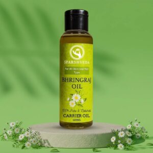 Bhringraj oil, cold-pressed oil, natural hair growth, hair nourishment, scalp treatment, hair fall reduction, dandruff control, premature graying prevention, hair strength, herbal oil, Ayurveda, hair health, deep conditioning, hair rejuvenation, scalp health, antioxidant-rich, pure bhringraj oil, organic, hair shine, natural hair care.