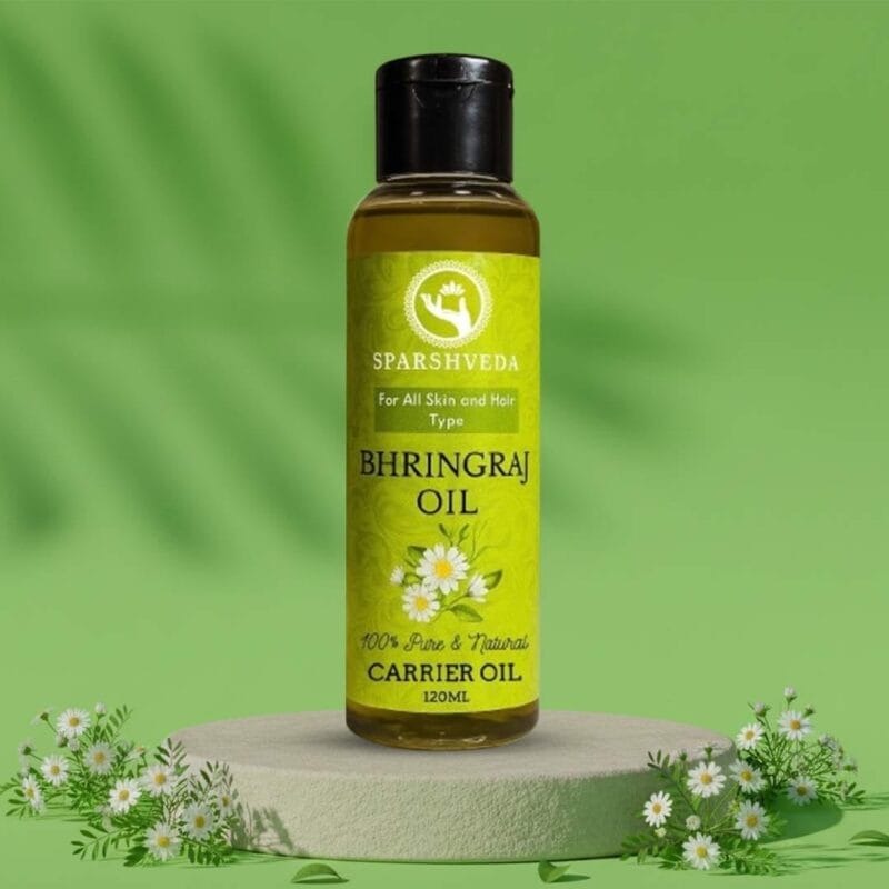 Bhringraj oil, cold-pressed oil, natural hair growth, hair nourishment, scalp treatment, hair fall reduction, dandruff control, premature graying prevention, hair strength, herbal oil, Ayurveda, hair health, deep conditioning, hair rejuvenation, scalp health, antioxidant-rich, pure bhringraj oil, organic, hair shine, natural hair care.