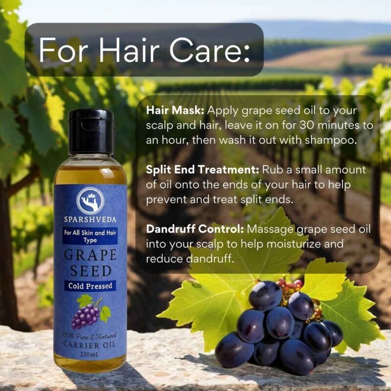 Sparshveda's Grape Seed Cold-Pressed Oil is a lightweight, nutrient-rich oil, meticulously extracted to preserve its high antioxidant content, making it ideal for both skincare and haircare. This pure, cold-pressed oil is known for its ability to moisturize without clogging pores, promote a youthful complexion, and add shine to hair, offering a versatile and natural solution for your beauty routine.
