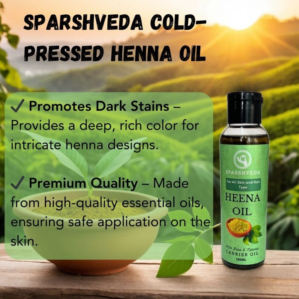 Sparshveda Henna (Mehandi) Cold Pressed Oil is a highly beneficial and natural oil known for its exceptional hair and scalp care properties. Extracted from henna seeds using a cold-pressing method, this oil retains its essential nutrients and active compounds. It is rich in tannins, Vitamin E, and fatty acids, which help to nourish the scalp, strengthen hair follicles, and promote healthy hair growth. Its natural cooling properties make it effective in soothing the scalp and reducing inflammation, while its anti-fungal and anti-bacterial properties help to combat dandruff and other scalp conditions.