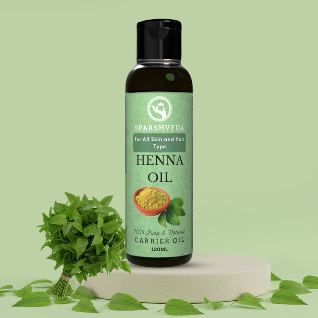 Sparshveda (Mehandi)Henna Oil (120ml) 1 Sparshveda Henna (Mehandi) Cold Pressed Oil is a highly beneficial and natural oil known for its exceptional hair and scalp care properties. Extracted from henna seeds using a cold-pressing method, this oil retains its essential nutrients and active compounds. It is rich in tannins, Vitamin E, and fatty acids, which help to nourish the scalp, strengthen hair follicles, and promote healthy hair growth. Its natural cooling properties make it effective in soothing the scalp and reducing inflammation, while its anti-fungal and anti-bacterial properties help to combat dandruff and other scalp conditions.